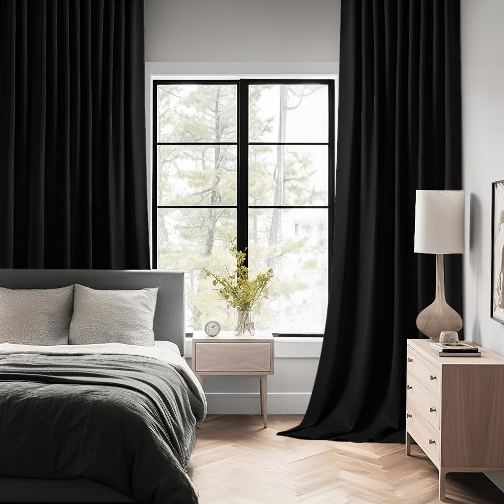 MIULEE Black Back Tab Blackout Curtains 98 Inch Length 2 Panels Set for Living Room Bedroom