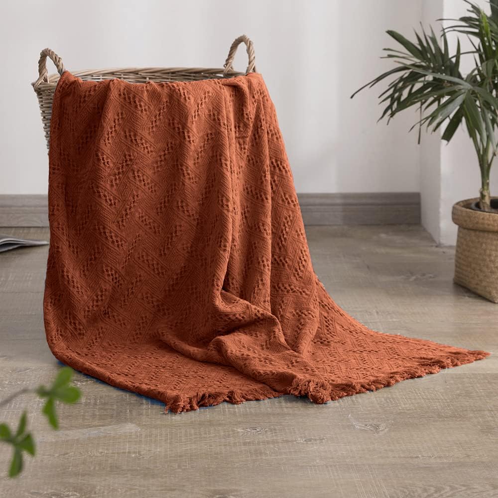 Simple&Opulence 100% Cotton Throw Blanket for Bed, Couch, Boho Luxury Geometric Woven Blanket with