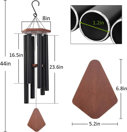 Wind Chimes for Outside Large Deep Tone, 44 Inch Black Memorial Windchimes, Outdoor Wind Chimes