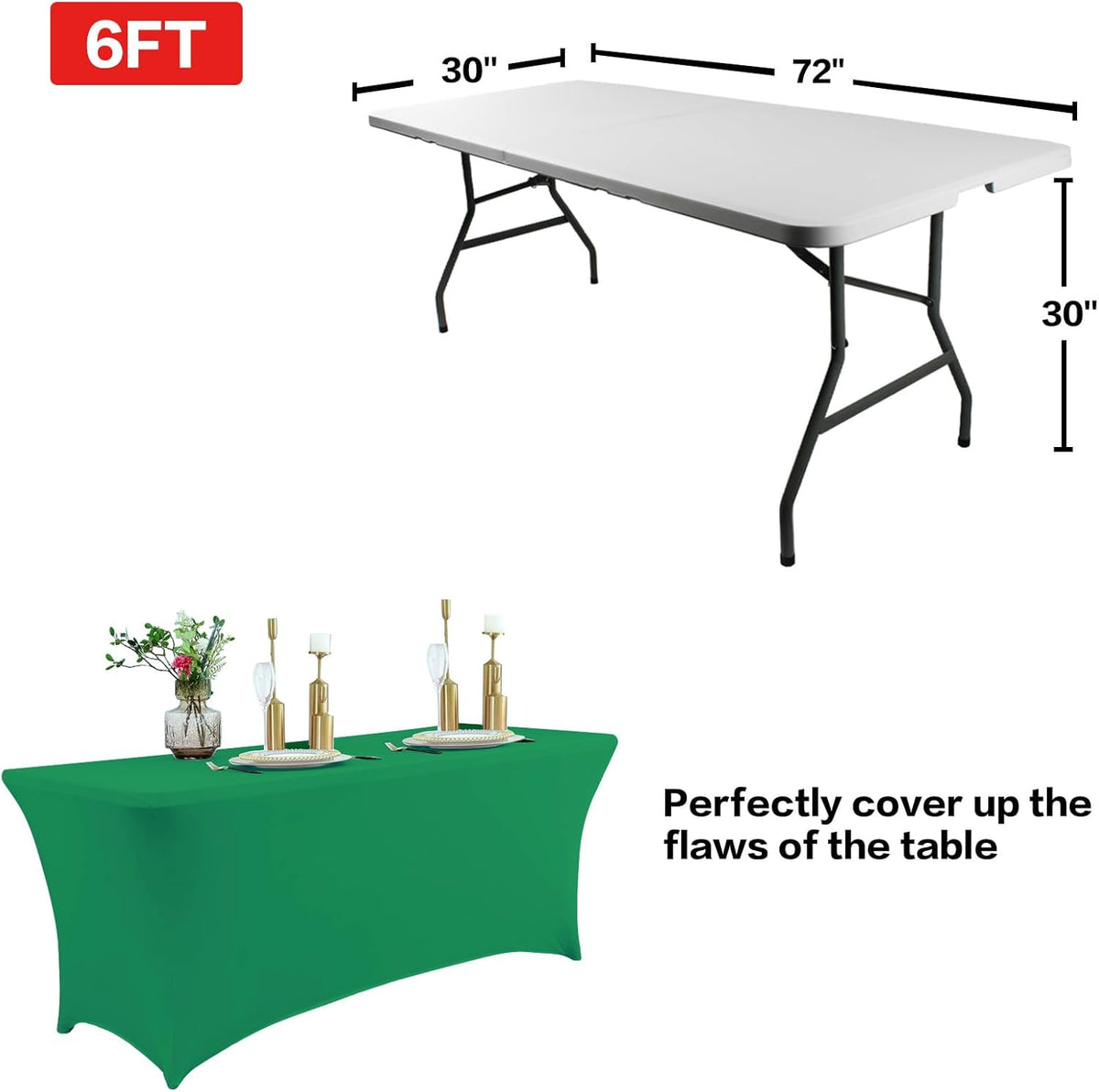 IVAPUPU 6FT Table Cloth for Rectangular Fitted Events Stretch Emerald Green Table Covers Washable