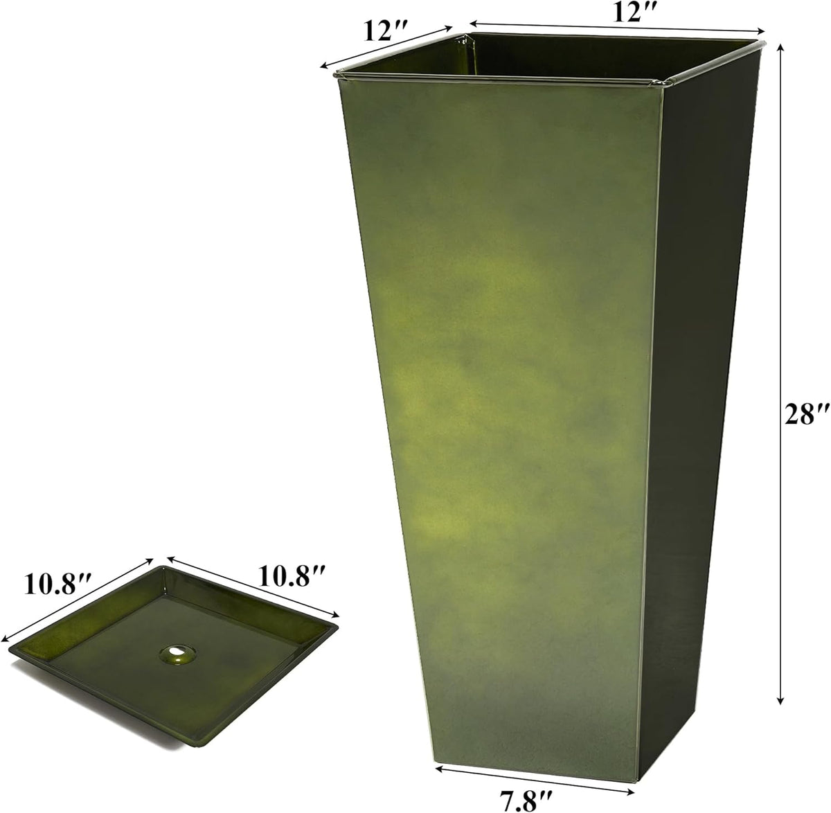 WORTH Garden 28" Large Metal Glazed Planter Set of 2, Luxurious Glossy Finish Green Tall Square