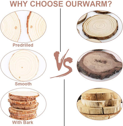 AerWo Natural Wood Slices Christmas Ornaments, 50 Pcs 2.7-3.1 Inches Small Wood Slices with Holes