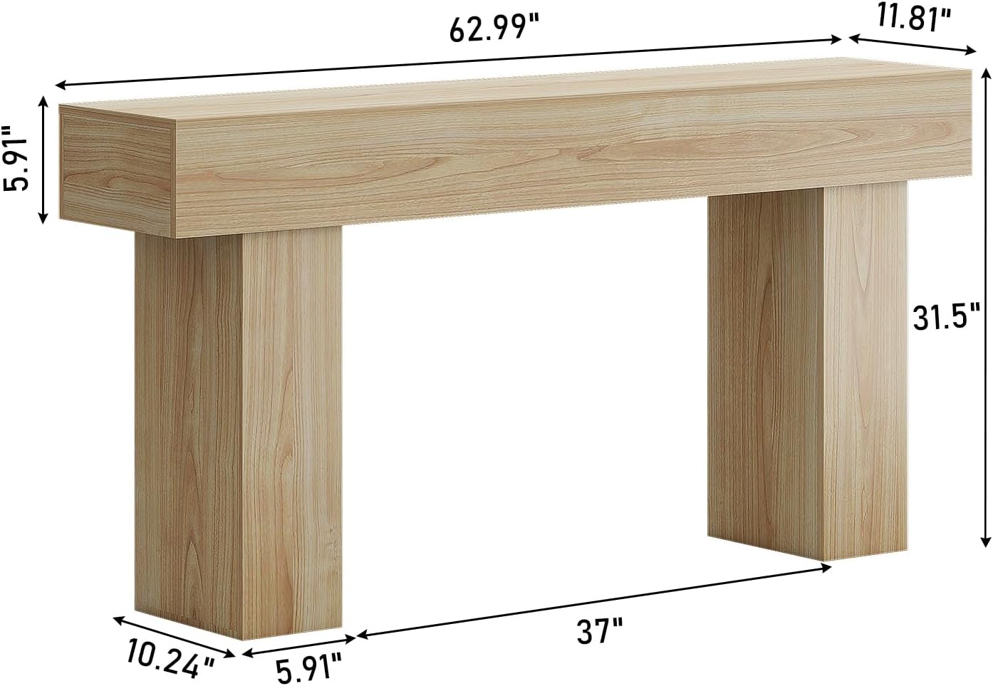 63 Inch Long Console Table for Entryway, Farmhouse Wood Rectangular Sofa Table Behind Couch Table