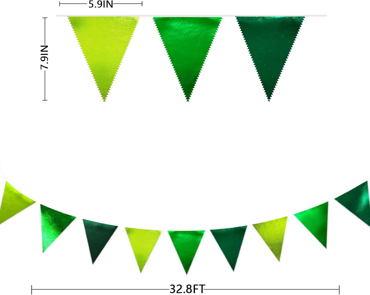 Gradient Green Party Decorations Metallic Fabric Ombre Green Triangle Pennant Banner Flag Bunting