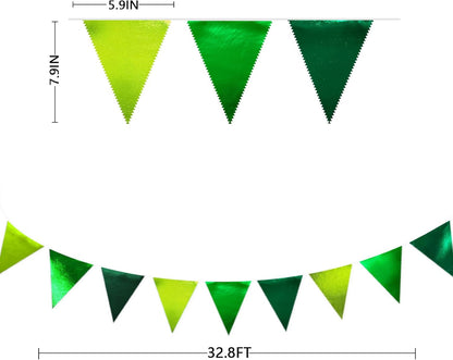 Gradient Green Party Decorations Metallic Fabric Ombre Green Triangle Pennant Banner Flag Bunting