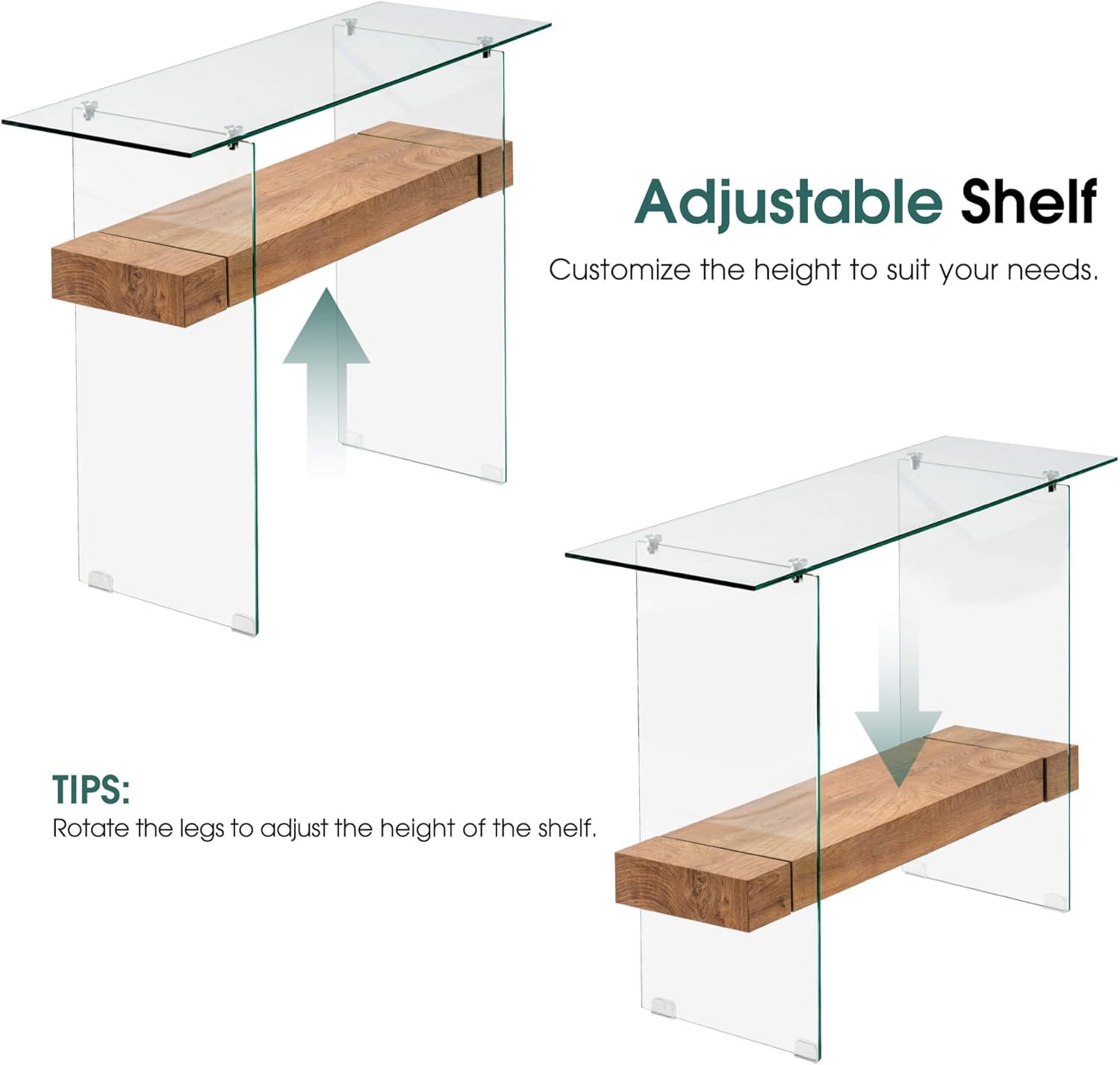 ivinta Glass Console Table with Storage, 39.4" Modern Narrow Entryway Table for Living Room