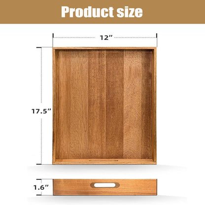 Acacia Wood Serving Tray with Handles - 17-Inch Large Wooden Tray for Ottoman - Perfect for
