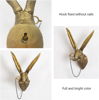 GUASDIE Animal Heads Wall Decor, Faux Deer & Rabbit Heads, Resin Animal Wall Hanging Decoration for