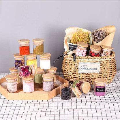 Spice Jar Set,2.5oz 20 Piece Glass Jar with Bamboo Airtight Lids and Labels, Mini Clear Food