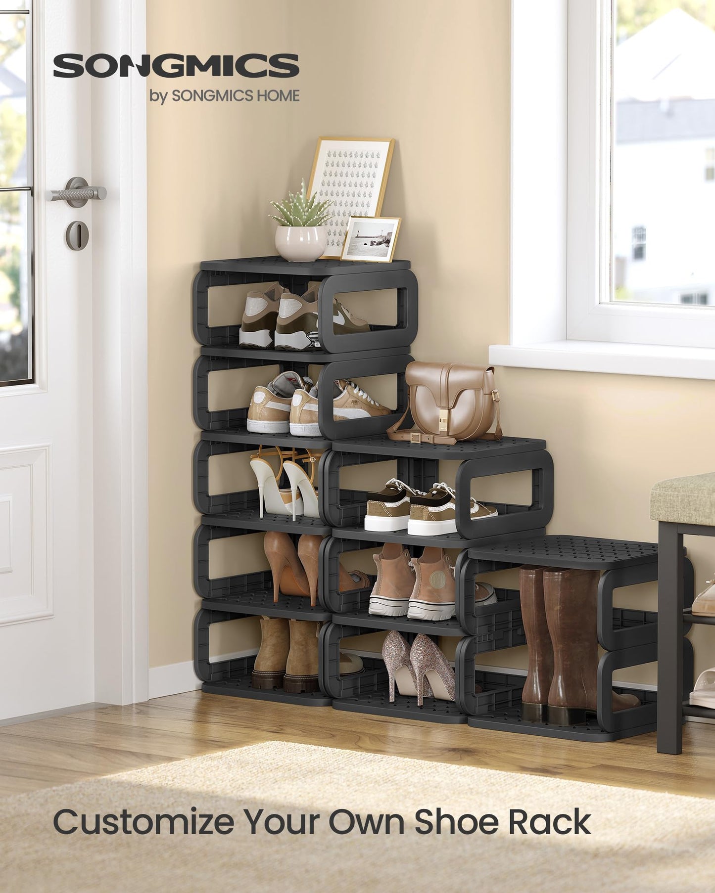SONGMICS Shoe Rack, Shoe Organizer, 12 Shelves, Shoe Storage, Narrow Shoe Shelf, Open Shelf for