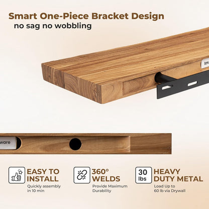Axeman 40 inch Floating Shelves for Wall - 8'' D Live Edge Rustic Solid Elm Wood Floating Shelves