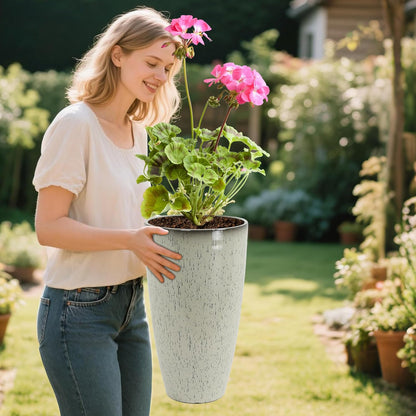 24/21/12 Inch Large Plastic Planter, Lightweight Ceramic-Look Large Flower Pots with Drain Hole &