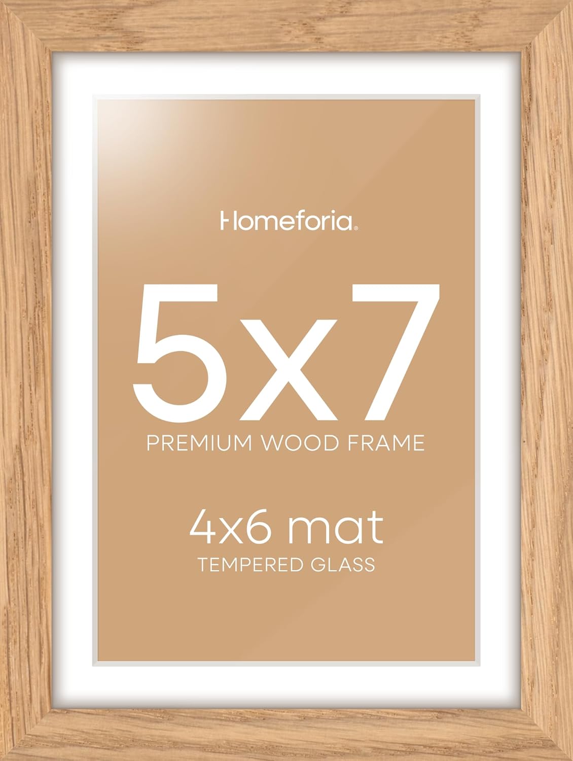 Homeforia 5x7 Picture Frame Wood, High End Natural Oak 5x7 Light Wooden Frames with Mat 4x6 for