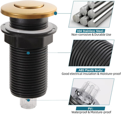 RQYEKDO Garbage Disposal 2.5" Air Switch Kitchen Sink Top Long Stainless Steel Polished Nickel Long