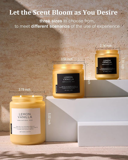 M&SENSE Candles Lemon Vanilla Scented, 19.4oz 110 Hours Long Lasting for Home 2 Wick Natural Soy
