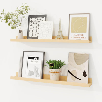 Picture Ledge Shelf, Solid Pine Wood Floating Shelves Set of 2, 24 Inches Nursery Book Shelves for