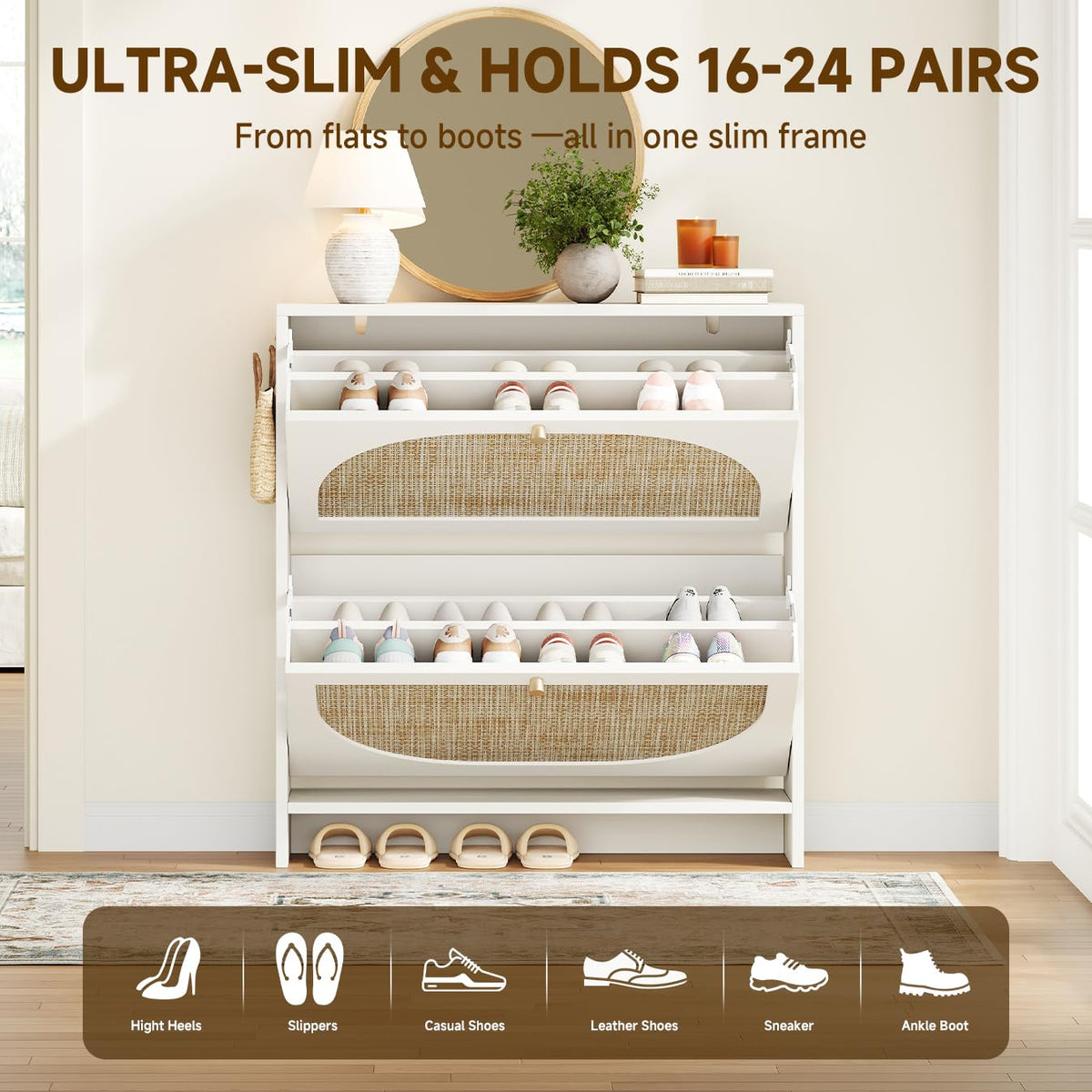 Nicetree Shoe Cabinet Storage for Entryway Slim 9.5" Freestanding Floor Base Shoe Storage Cabinet