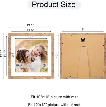 12x12 Picture Frame Set of 4, 12 x 12 Wood Photo Frames with Mat for 10x10 or 30x30cm Diamond