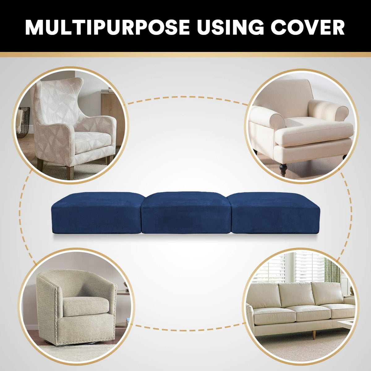 PrinceDeco Couch Cushion Covers, Stretch Washable Sofa Cushion Cover, Fitted Sofa Slipcover Velvet