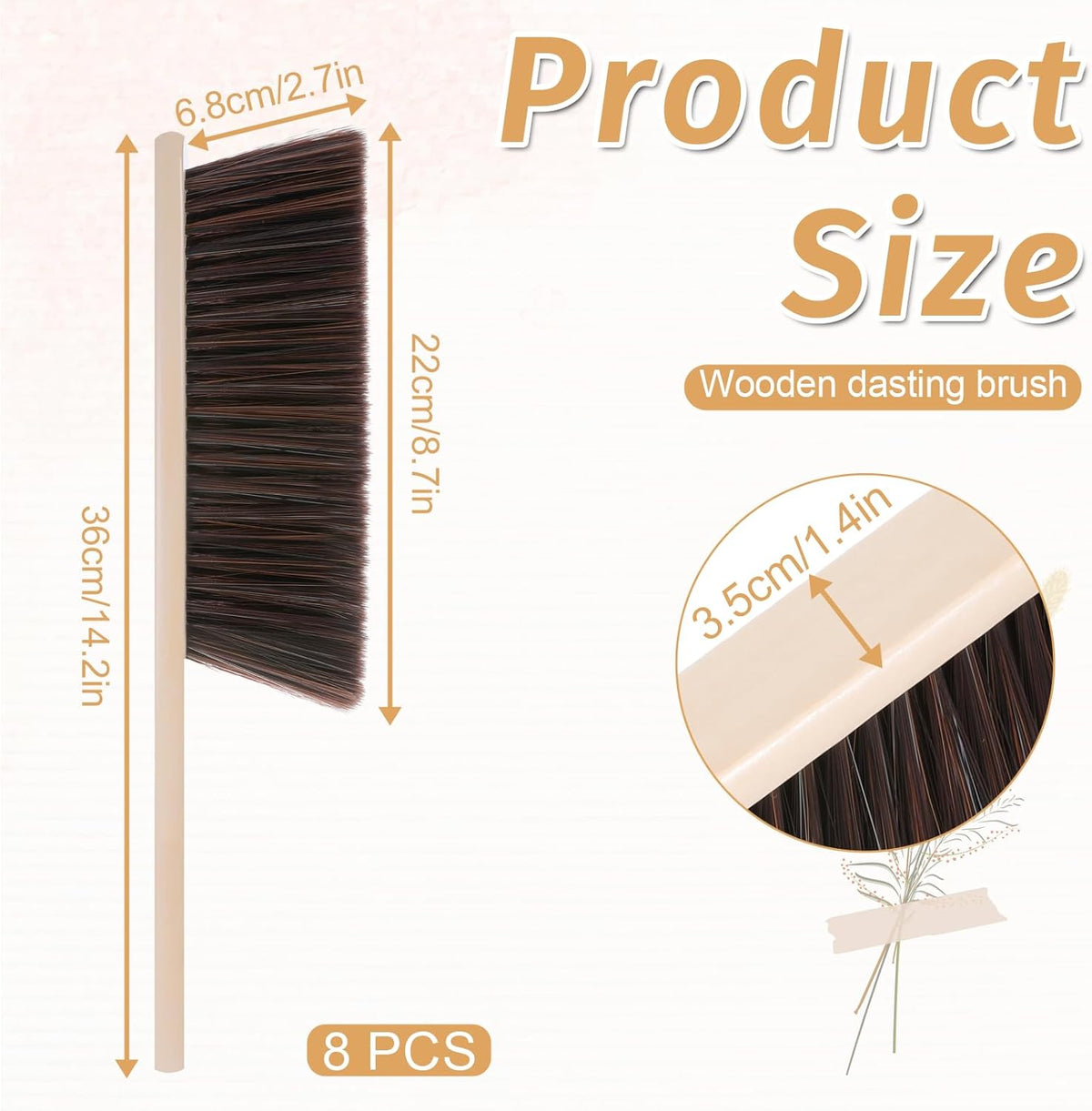 8 Pieces Woooden Dust Brush Hand Broom Bulk Bench Brush with Long Wood Handle Soft Bristle Whisk