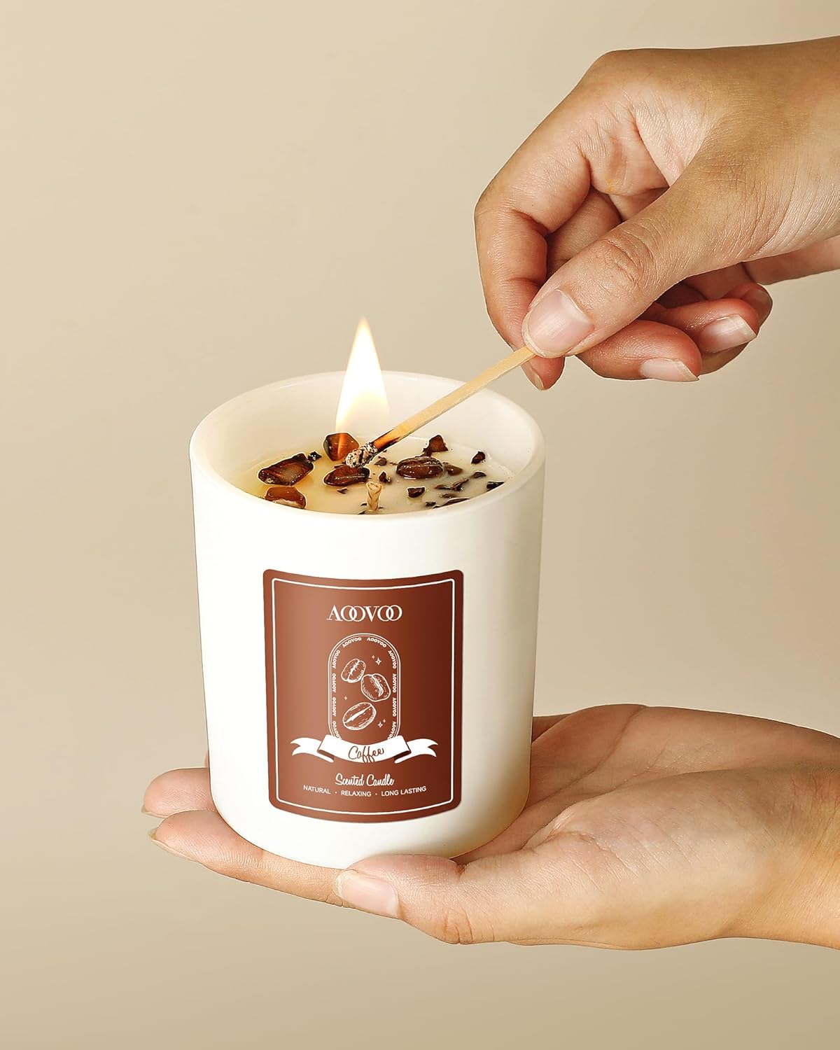 AOOVOO Macchiato Coffee Scented Candles for Women - Aromatherapy Candle with Crystals Inside, 10oz