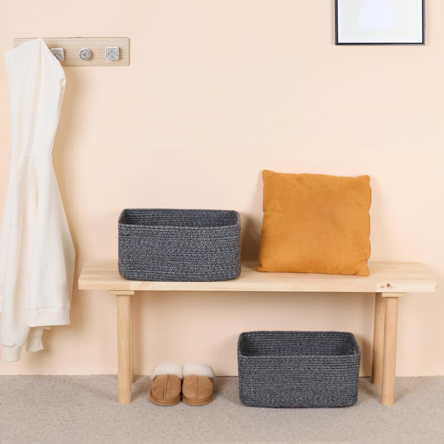 Large Storage Baskets for Organizing, Closet Shelf Baskets for Clothes Blanket Towels, Baby