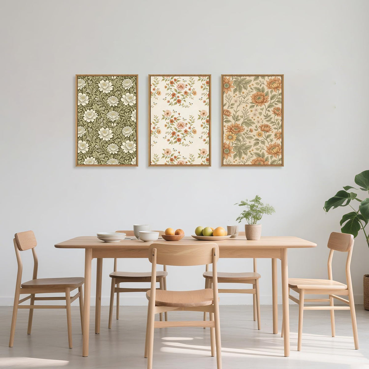 Celestdeco Vintage Pastoral Floral Framed Canvas Wall Art Set, Boho Colorful Flower Wall Decor