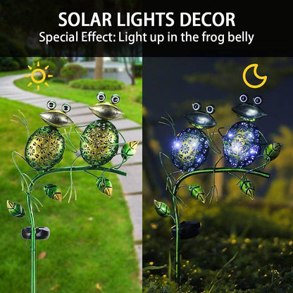 Afirst Solar Lights Outdoor Decorative Metal Sitting Frogs Hollow Out White LED Metal Waterproof