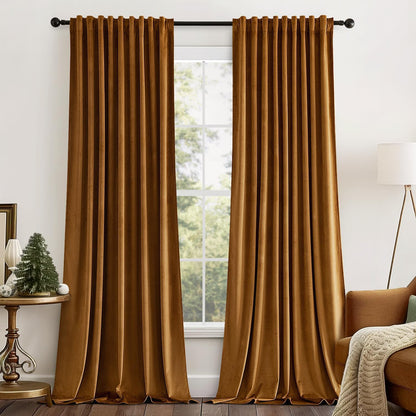 MIULEE Gold Brown Velvet Curtains 96 inches Long 2 Panels - Luxury Pinch Pleated Room Darkening