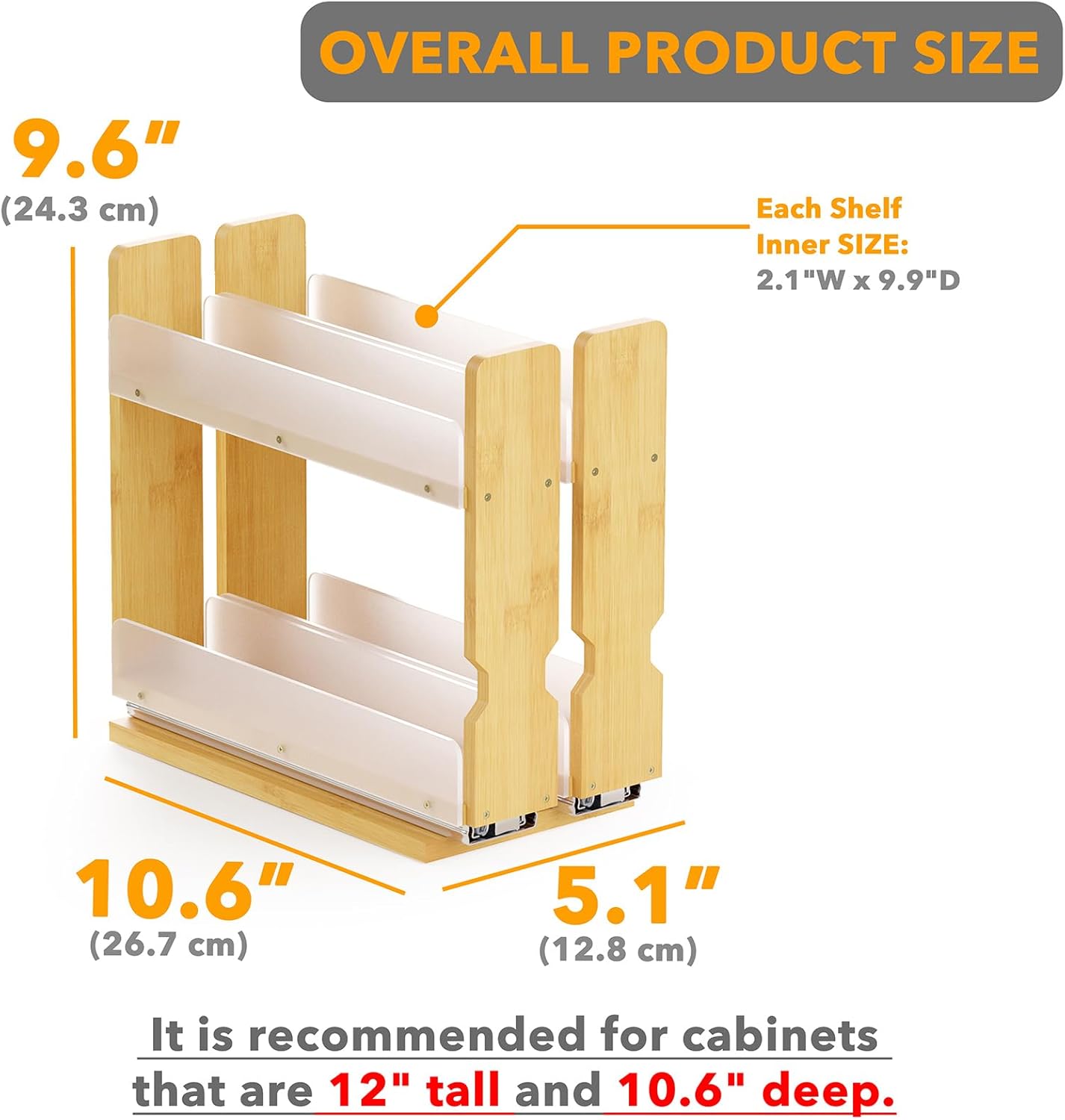 SpaceAid Bamboo Pull Out Spice Rack Organizer for Cabinet, Heavy Duty Slide Out Seasoning Kitchen