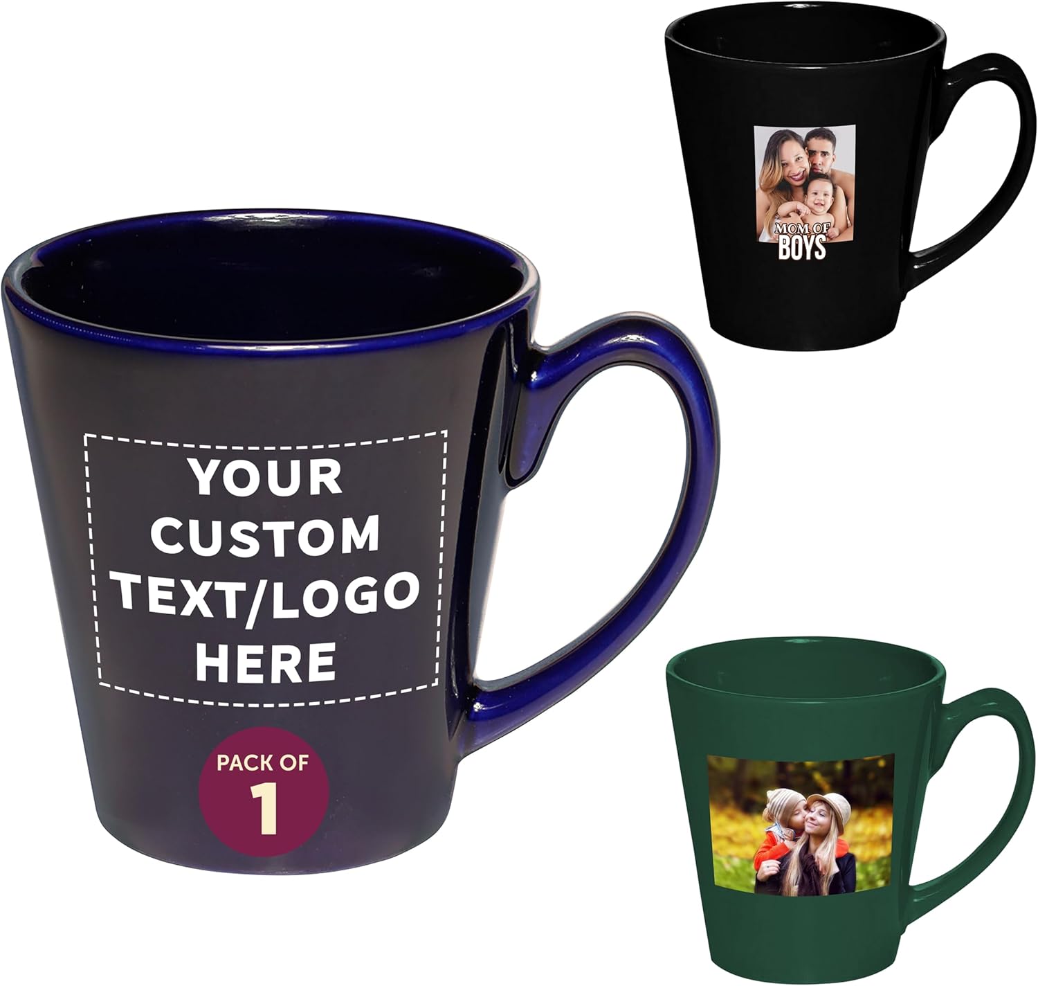 DISCOUNT PROMOS Custom Glossy Ceramic Latte Coffee Mug 12 oz. Set of 1, Personalized Bulk Pack