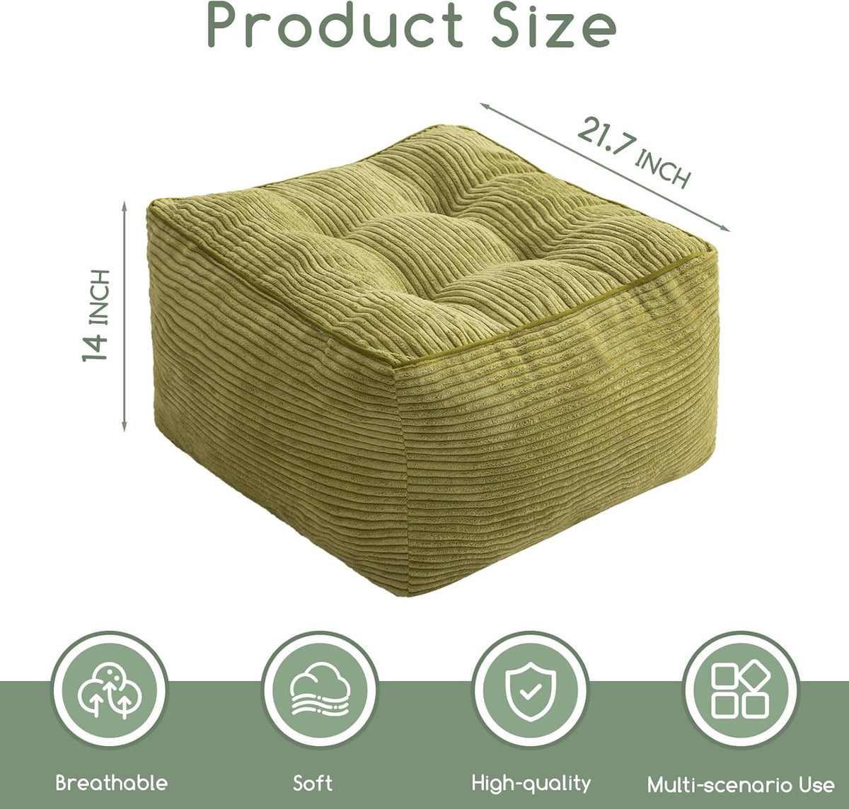 HIGOGOGO Square Stuffed Pouf Ottoman, Corduroy Poufs with Foam Chunk Filling, Furry and Fluffy Pouf