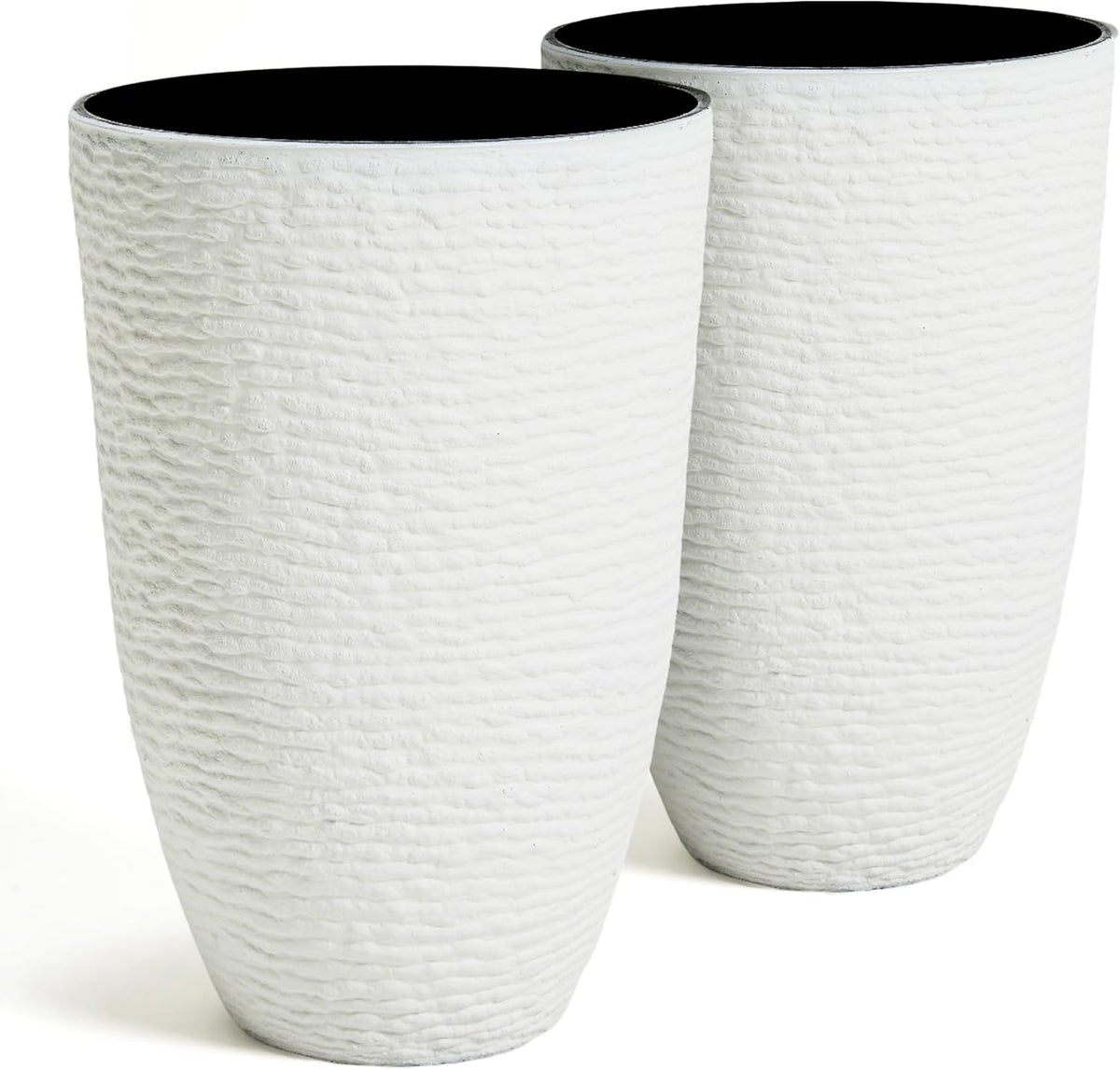 Worth Garden 2-Pack 21" H. White Tall Planters - 14'' Dia Resin Large Round Flower Pots for Outdoor