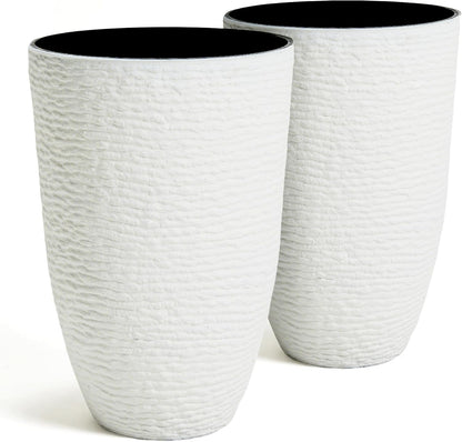 Worth Garden 2-Pack 21" H. White Tall Planters - 14'' Dia Resin Large Round Flower Pots for Outdoor