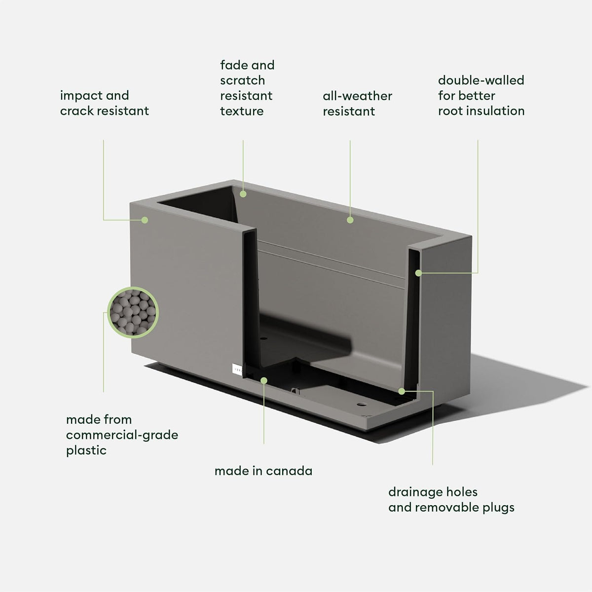 Veradek Block Series Long Box Planter - Large Rectangular Planter for Indoor or Outdoor Patio/Porch