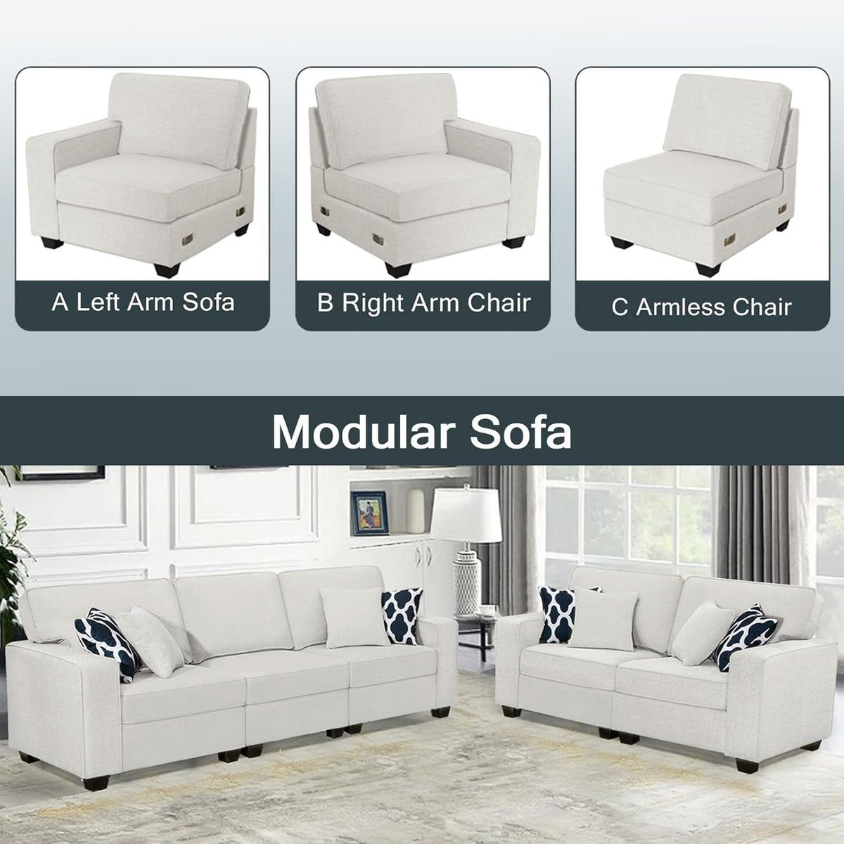 L Lengend Vansen Modular Sectional Sofa U Shaped Couch with Ottoman Modern Reversible Corner