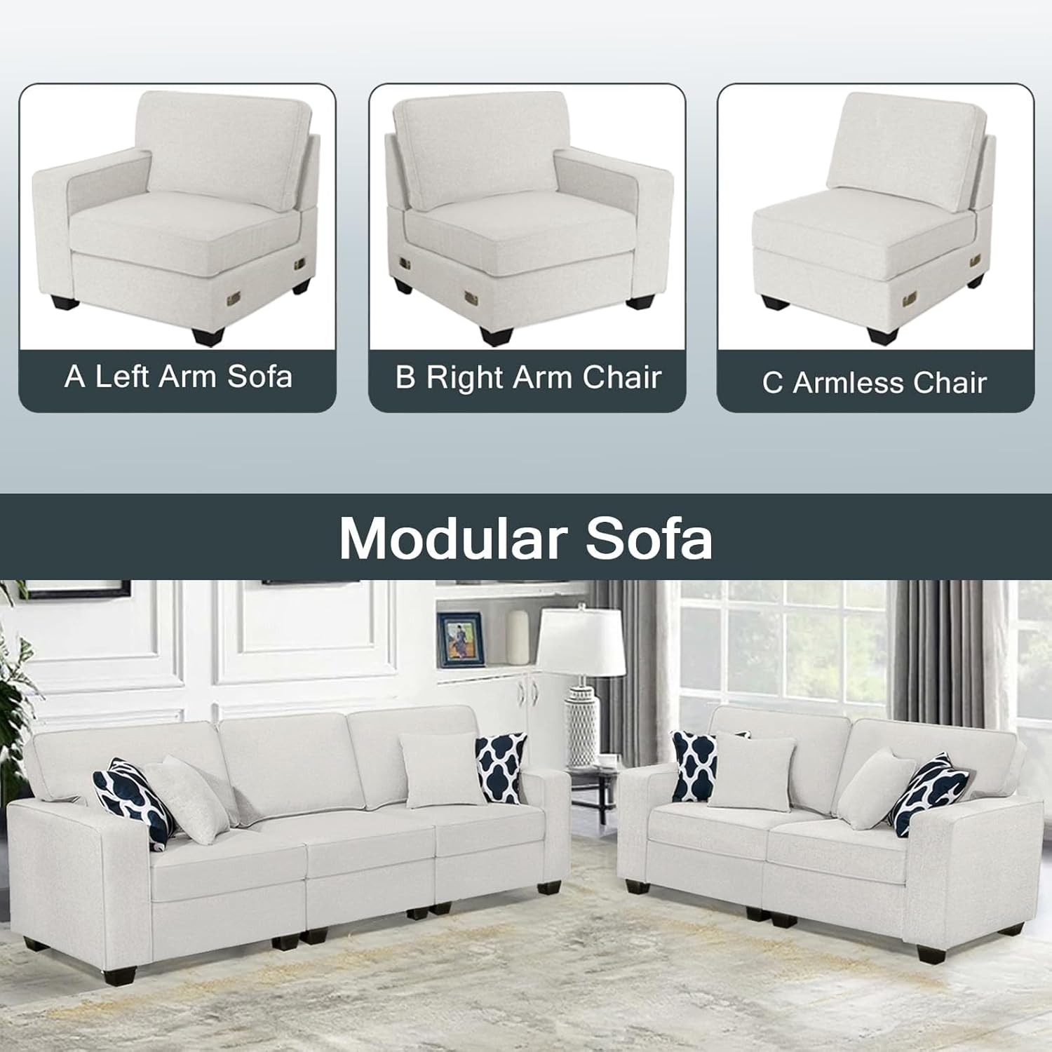 L Lengend Vansen Modular Sectional Sofa U Shaped Couch with Ottoman Modern Reversible Corner