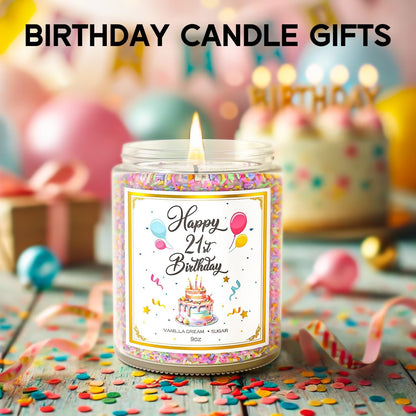 21st Birthday Candles Gifts for Women- 9 oz Happy Birthday Candle with Vanilla Birthday Cake Scent