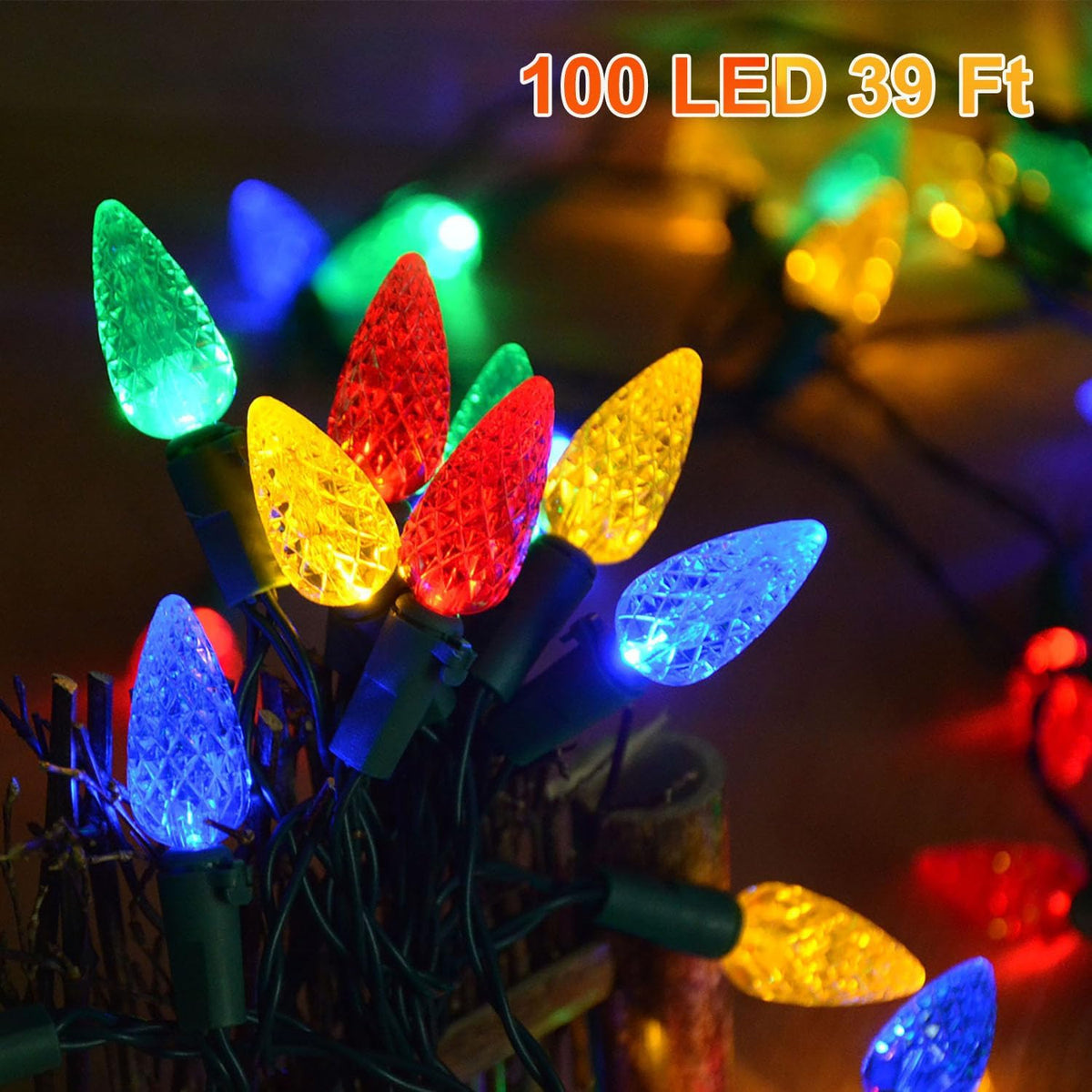 HUGSVIK 39Ft 100 LED Solar Christmas Lights Outdoor, 8 Modes C6 Strawberry Lights, Waterproof