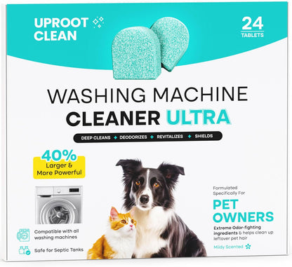 Uproot Clean Washing Machine Cleaner Tablets Ultra - 40% Stronger Formula: Designed for Pet Owners