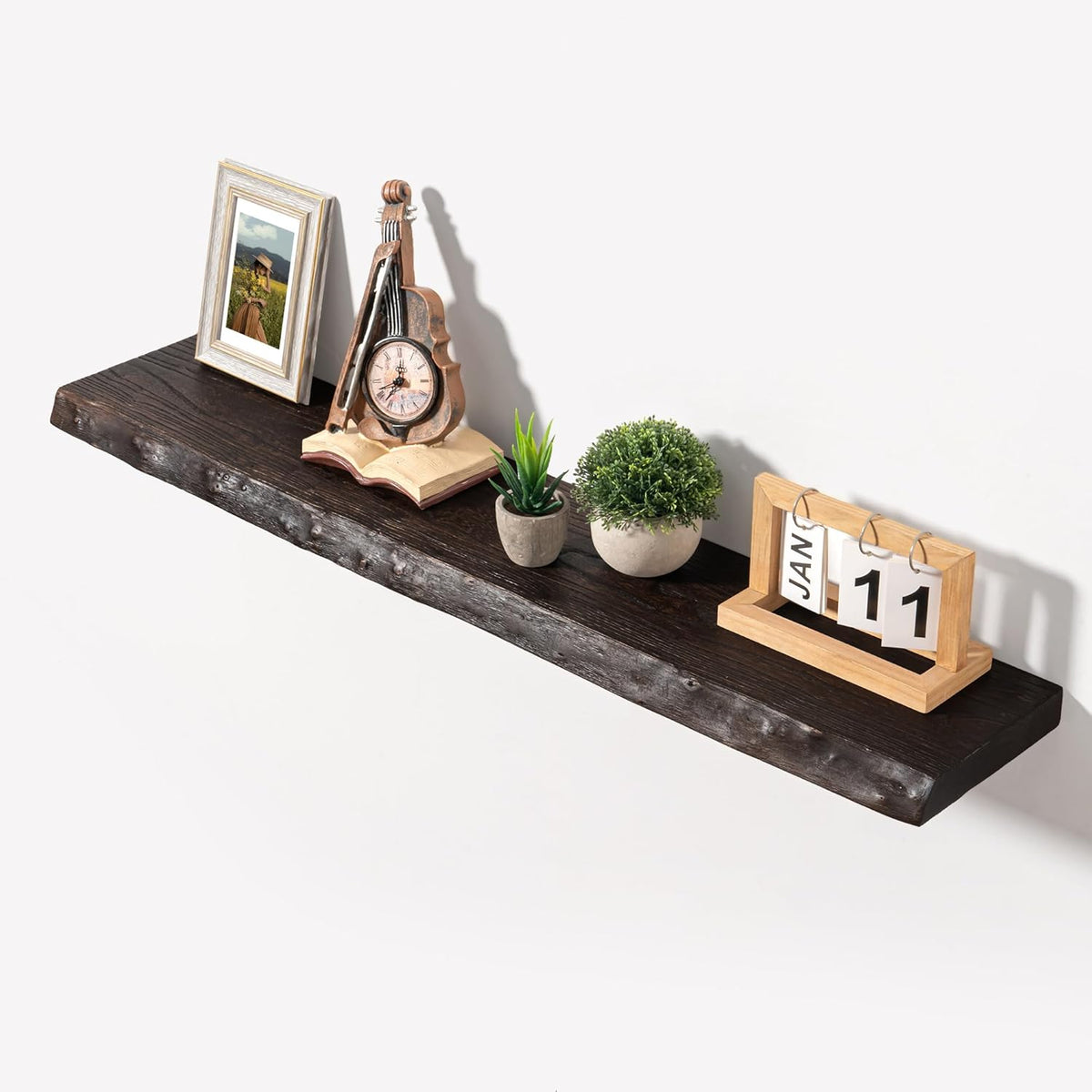 Axeman 40 inch Floating Shelves for Wall - 8'' D Live Edge Rustic Solid Elm Wood Floating Shelves