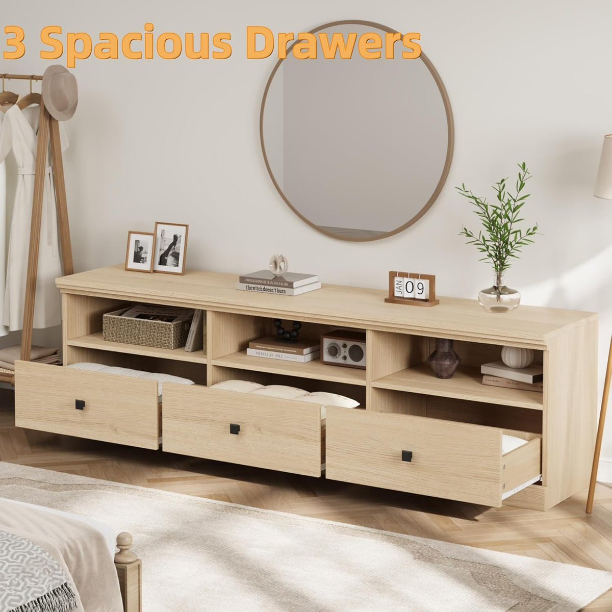 IDEALHOUSE 70in TV Stand for TVs up to 80", Mid Century Modern Entertainment Center with Storage