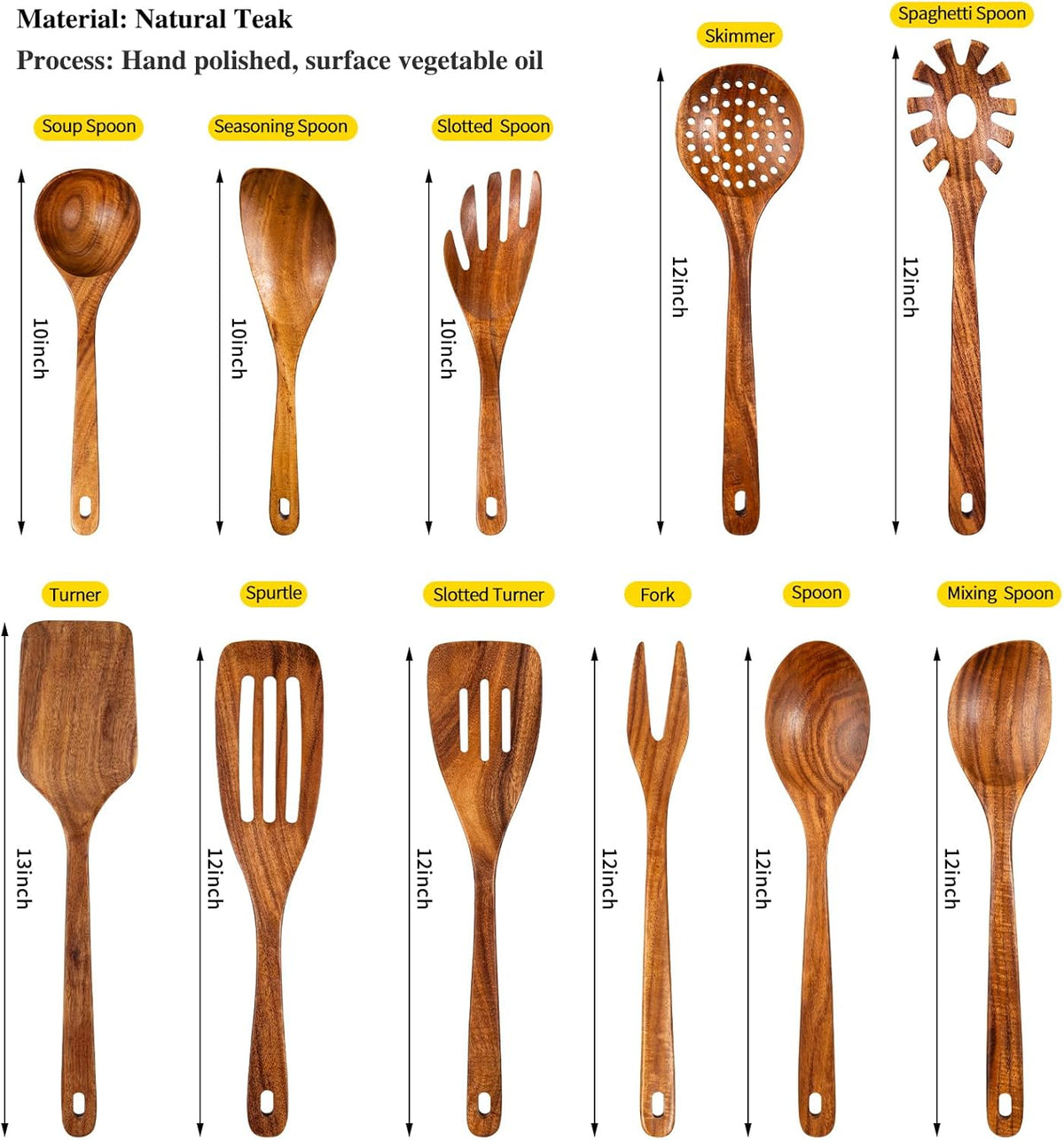 GUDAMAYE 11 PCE Wooden Spoons for Cooking, Wooden Kitchen Utensils Set,Wooden Cooking