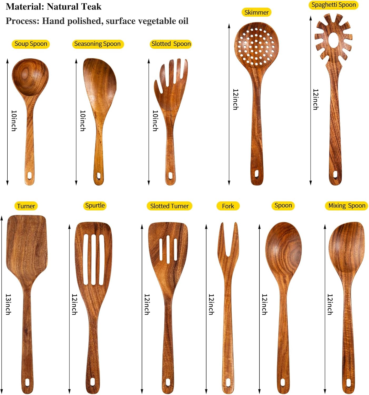 GUDAMAYE 11 PCE Wooden Spoons for Cooking, Wooden Kitchen Utensils Set,Wooden Cooking