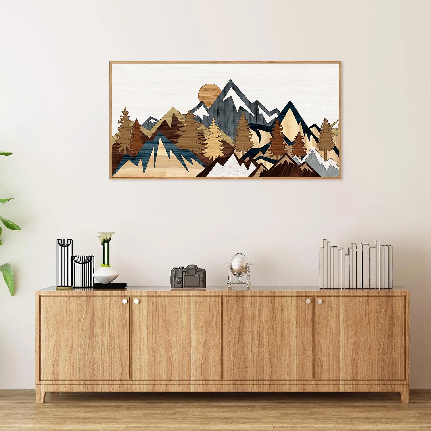SIGNINART Large Mountain Framed Canvas Wall Art, Boho Sunrise Wilderness Wall Decor, Vintage Forest