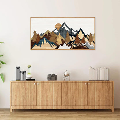 SIGNINART Large Mountain Framed Canvas Wall Art, Boho Sunrise Wilderness Wall Decor, Vintage Forest