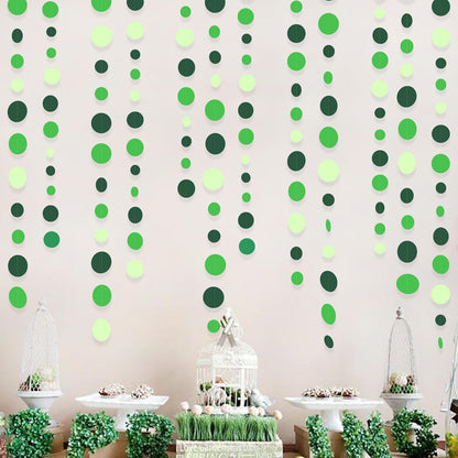 Green Party Decorations Ombre Green Circle Dots Garland Hanging Paper Polka Dot Streamer for