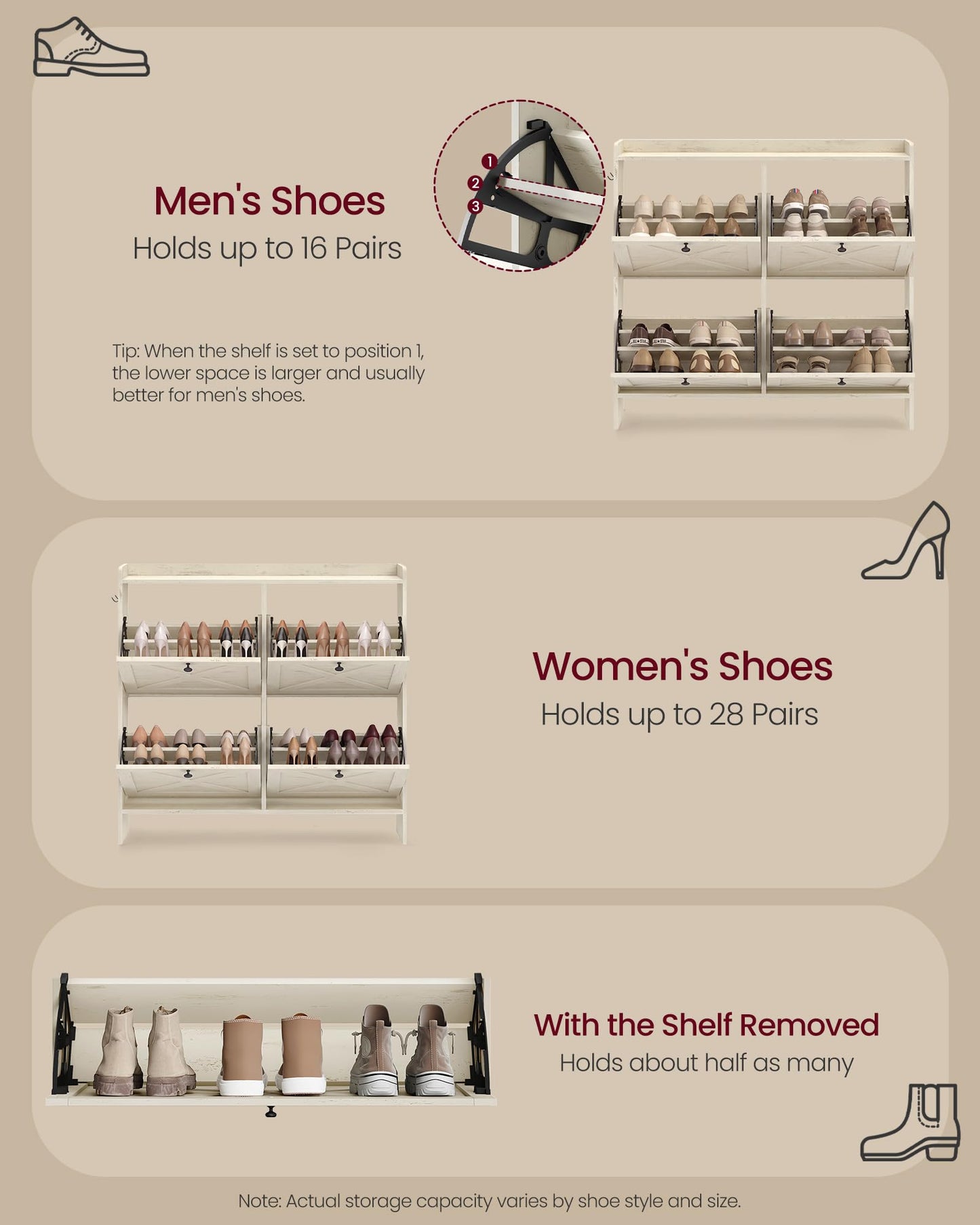 VASAGLE Shoe Storage Cabinet Organizer with 4 Flip Drawers, Freestanding Narrow Shoe Rack Cabinet