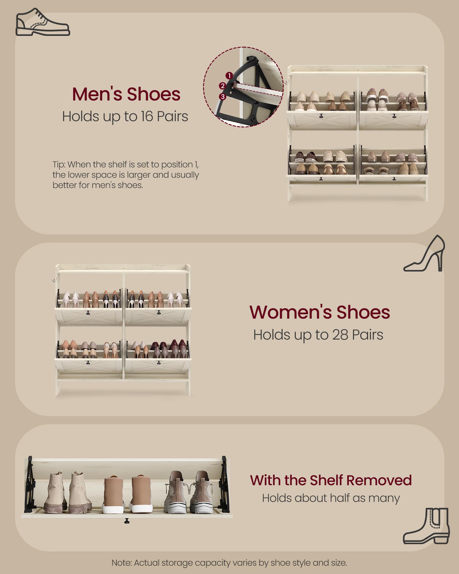 VASAGLE Shoe Storage Cabinet Organizer with 4 Flip Drawers, Freestanding Narrow Shoe Rack Cabinet