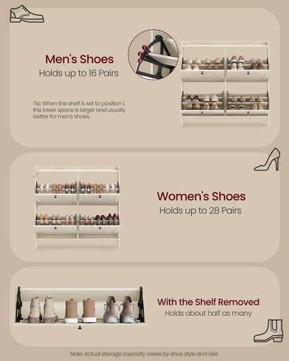 VASAGLE Shoe Storage Cabinet Organizer with 4 Flip Drawers, Freestanding Narrow Shoe Rack Cabinet